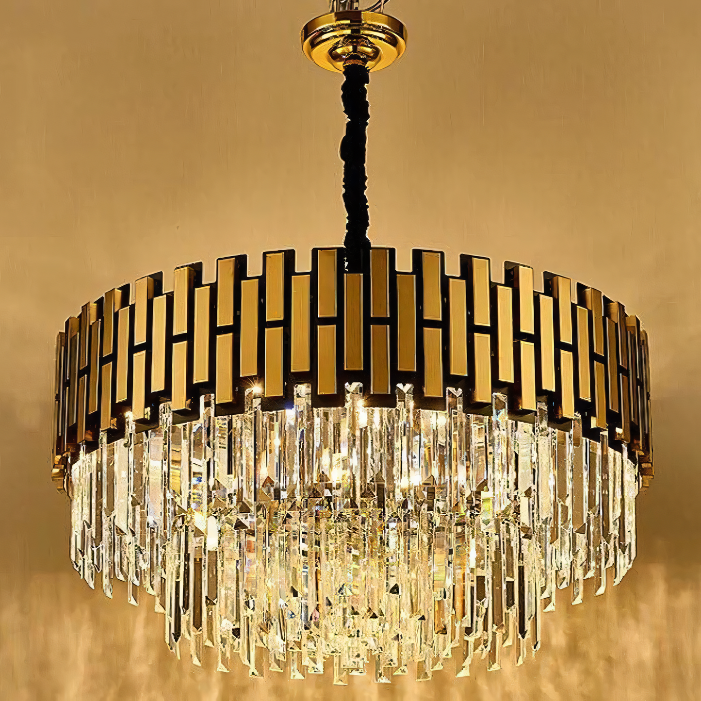 Captivating gold crystal chandelier with a timeless, traditional design