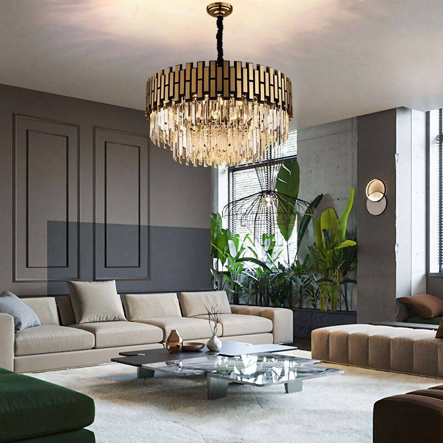Sophisticated Antiquus gold crystal chandelier, a true masterpiece of design