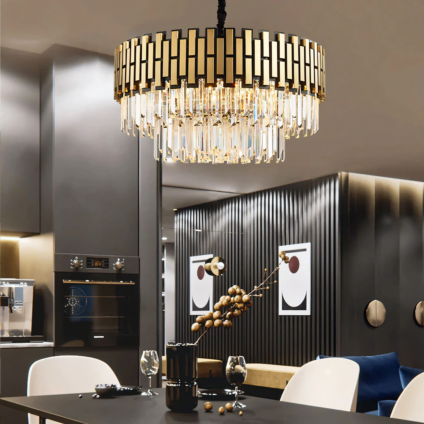 Remarkable Antiquus gold crystal chandelier, a vision of opulence