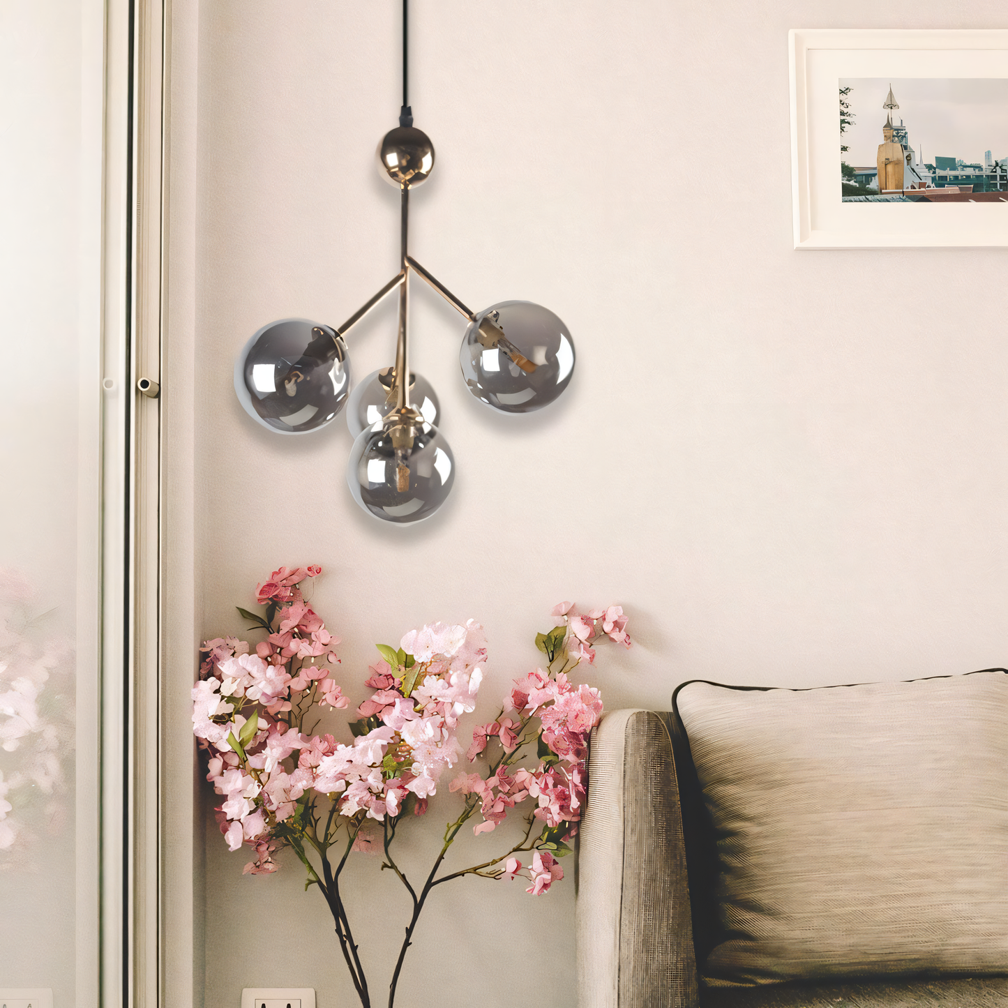 Elegant 4 Moon Hanging Light in Luxury Hotel Lobby