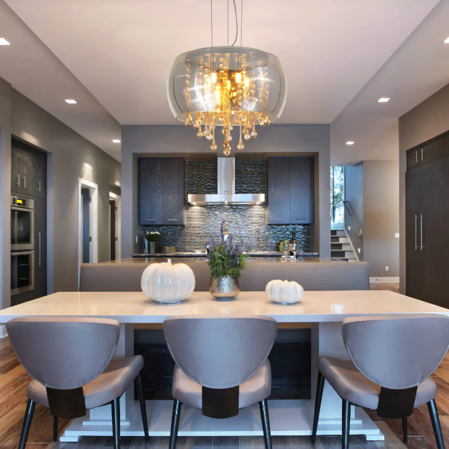 Luxurious Italian chandelier with crystal and amber glass