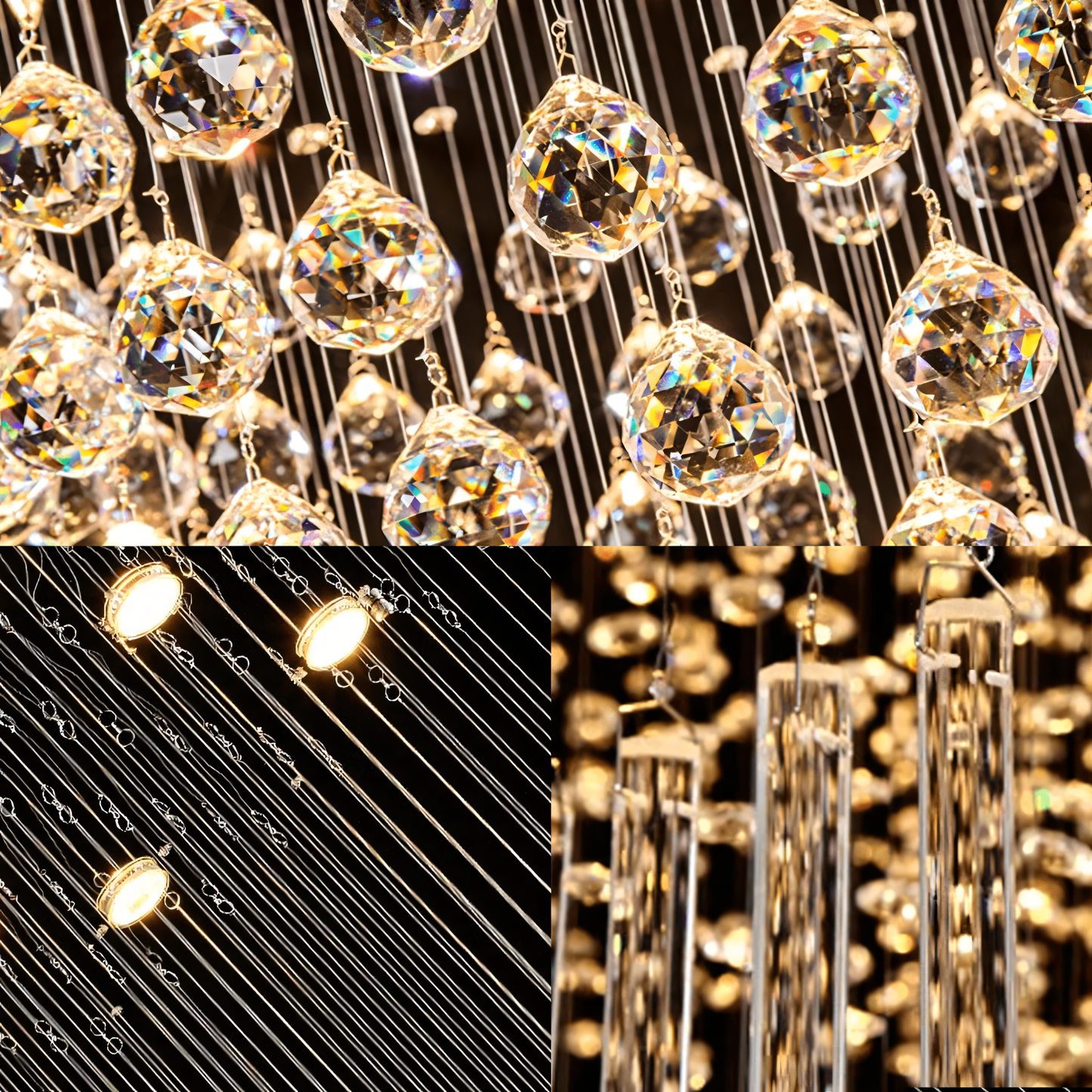 High-quality K9 crystal elements in modern chandelier design