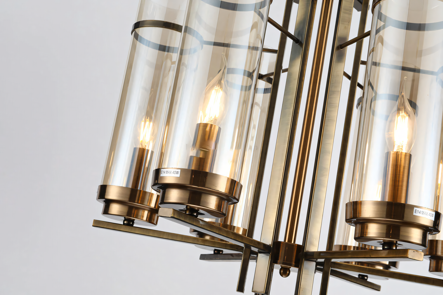 Contemporary chandelier with warm amber glass bulb lighting