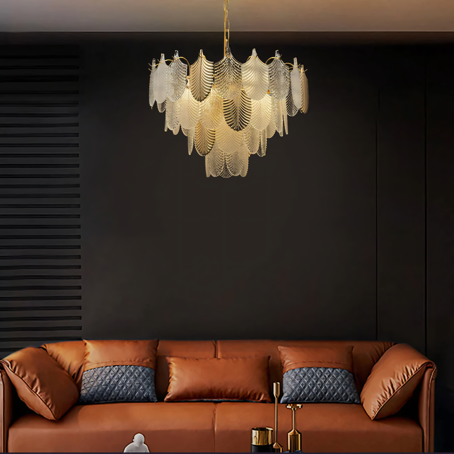 Gratus Luxe White Glass Leaf Chandelier