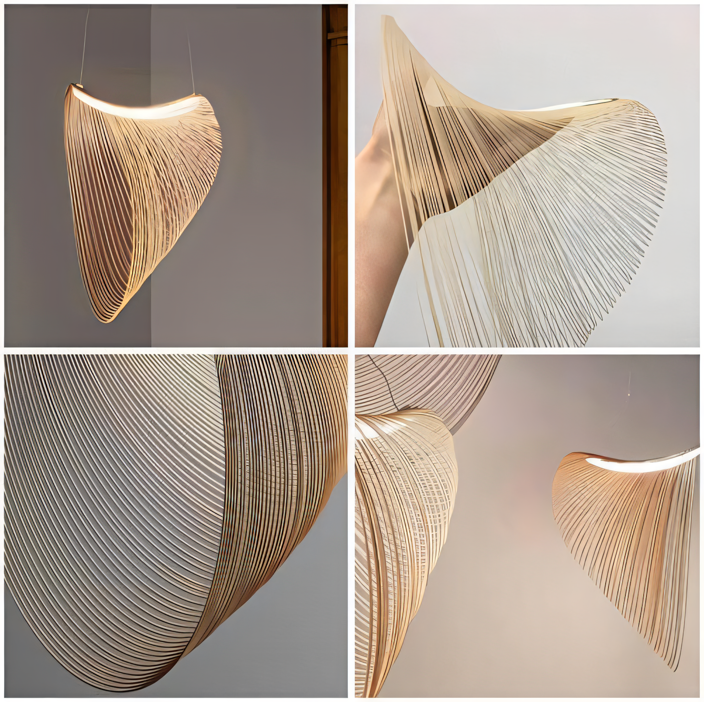 Rattan hanging light fixture in a modern living room.