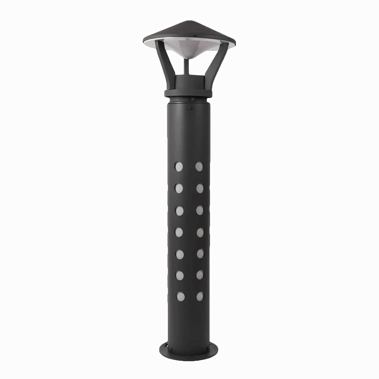 Elegant black metal construction of the Trident Canopy Garden Bollard