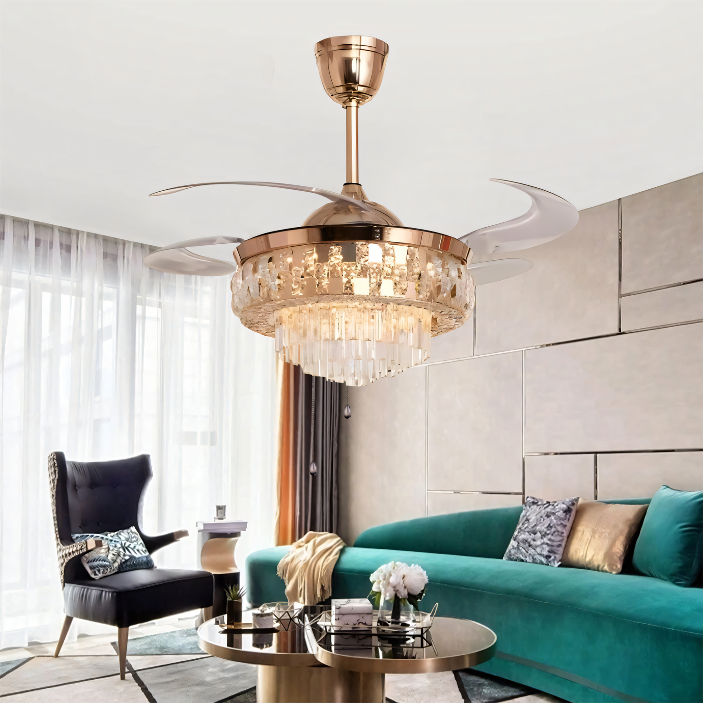 Dazzling crystal fan for opulent ballrooms