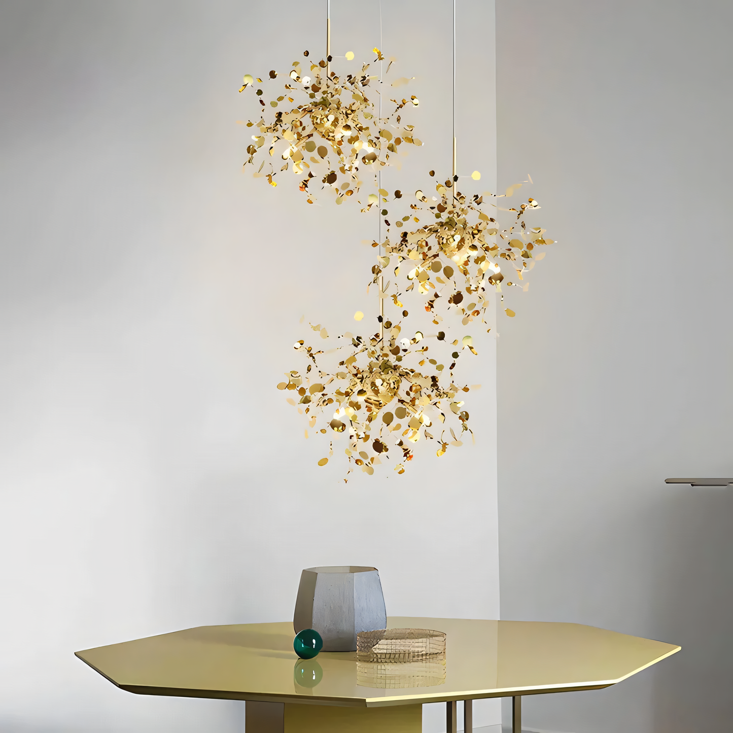 The adjustable hanging length of the Astral Debris Chandelier makes it perfect for various ceiling heights in a castle hall.