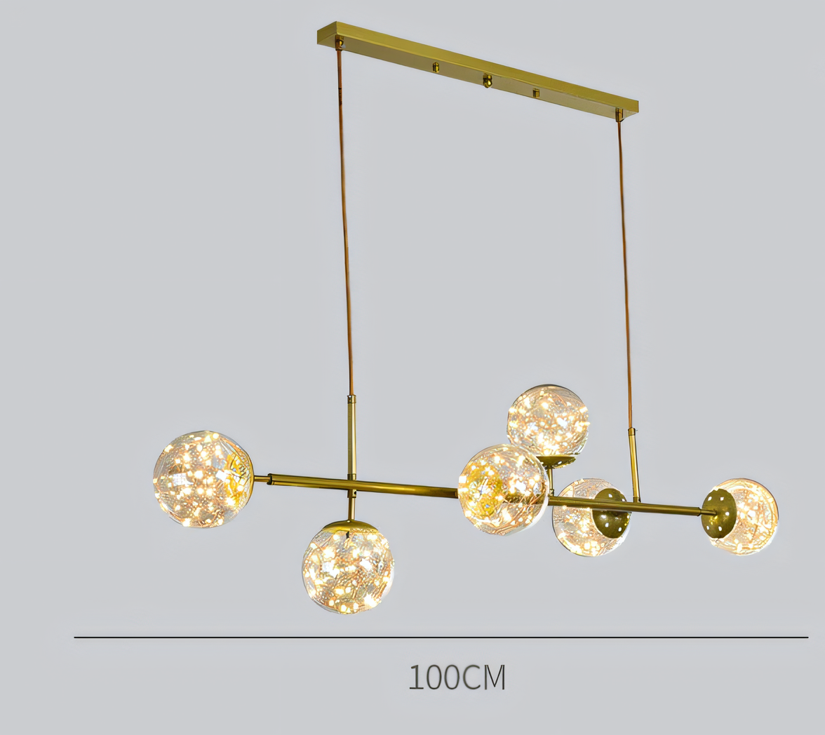 6 Fairy Light Gold Amber Glass Chandelier