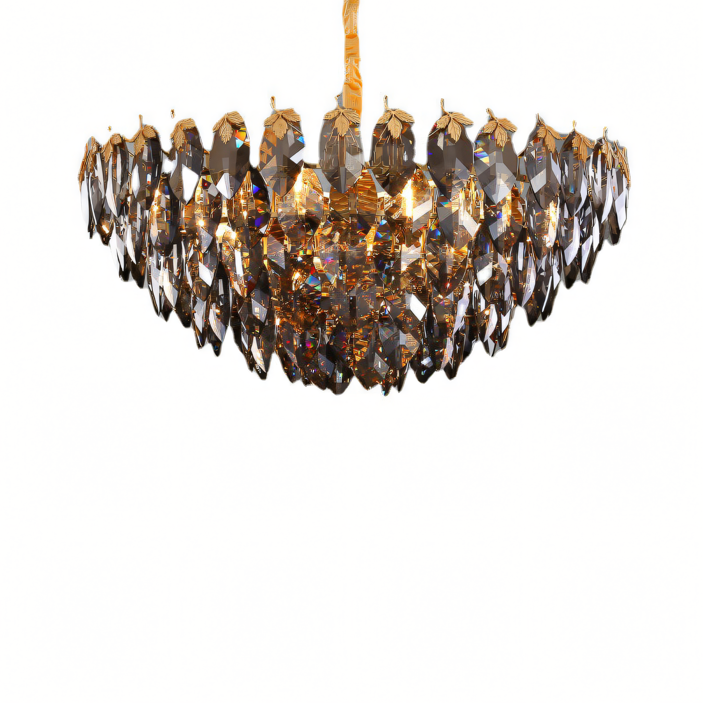 Harmonious blend of metal and glass in a gold maple leaf chandelier design