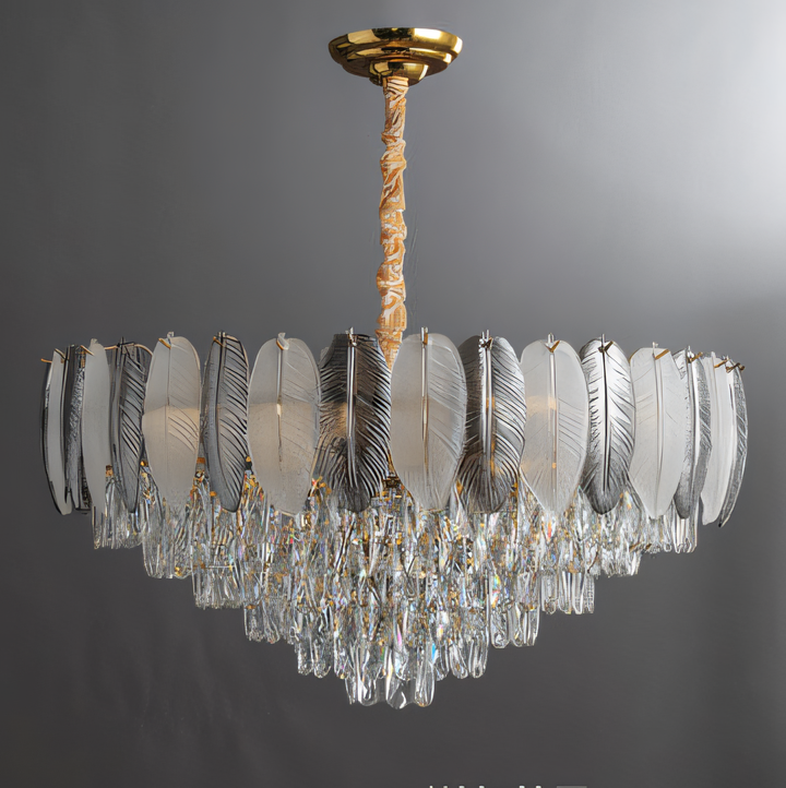 Break away from the ordinary with the 600mm Gold Feather Glass Chandelier. This dazzling masterpiece features cascading crystal feathers for a truly unforgettable statement piece.