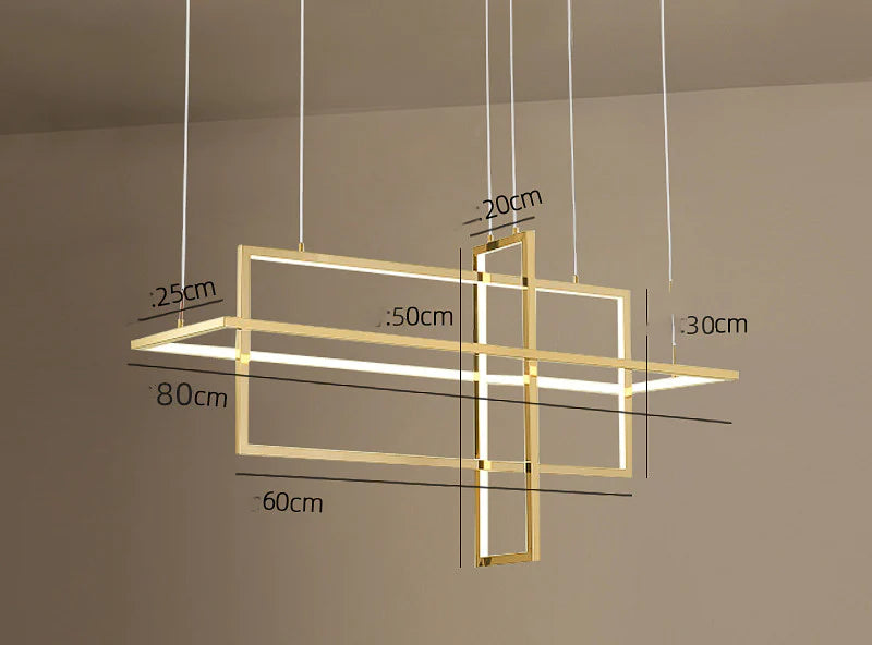 Minimalist rectangular ring chandelier with brass gold finish