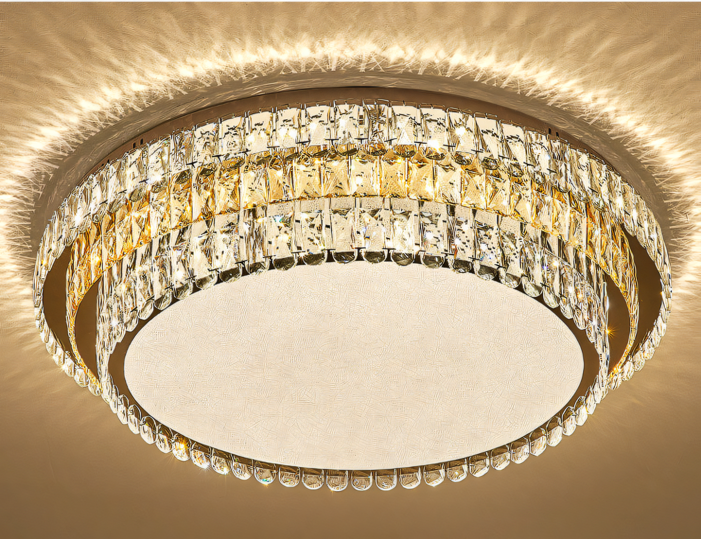 Transform your space with the luxurious 600mm Gold K9 Crystal Chandelier Lamp. Energy-efficient LED bulbs illuminate cascading K9 crystals across 3 layers for a dazzling display.
