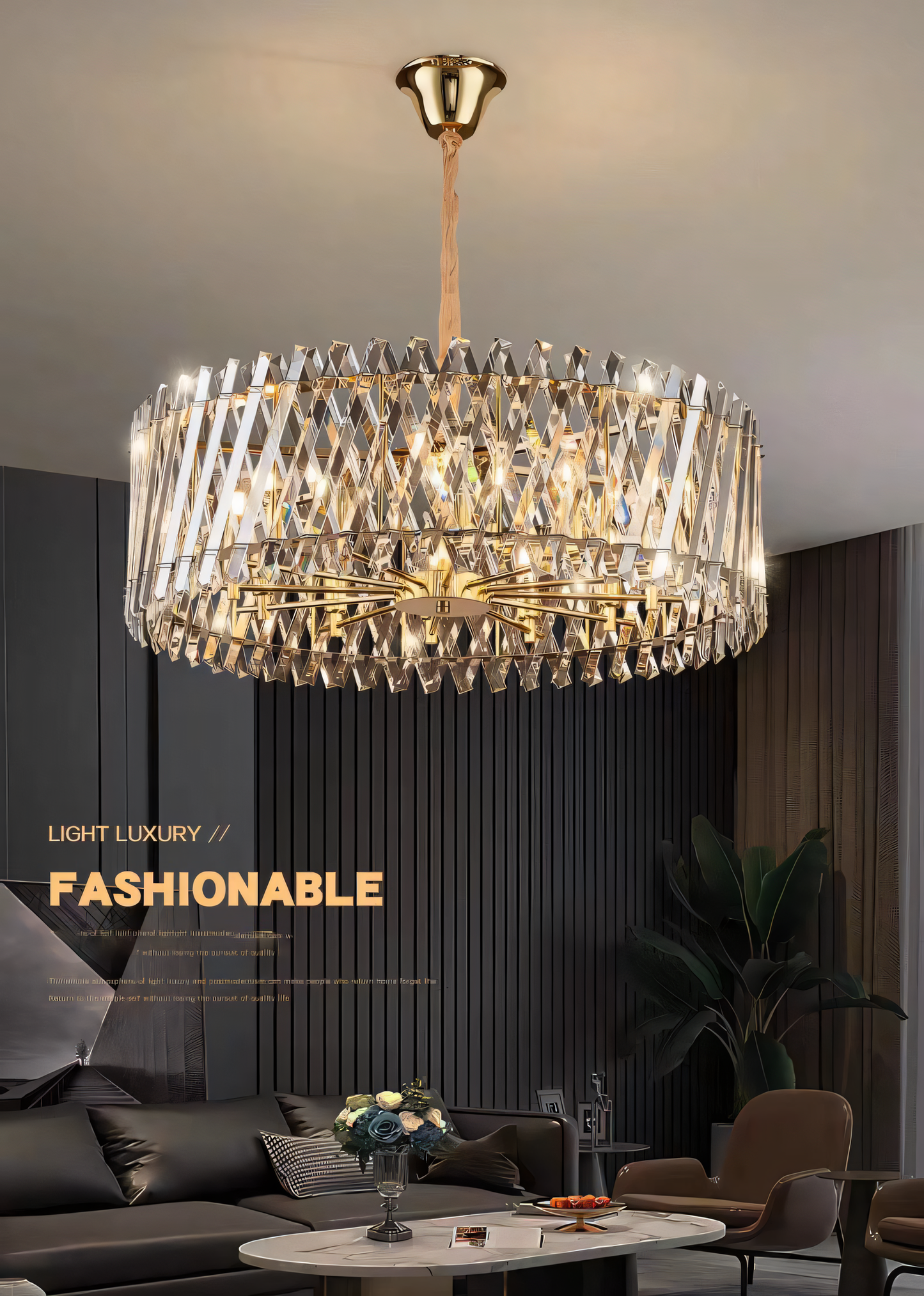 Upgrade your home décor with a dazzling centerpiece. This 600mm Gold Crystal Pendant Chandelier is a conversation starter with its captivating light display.