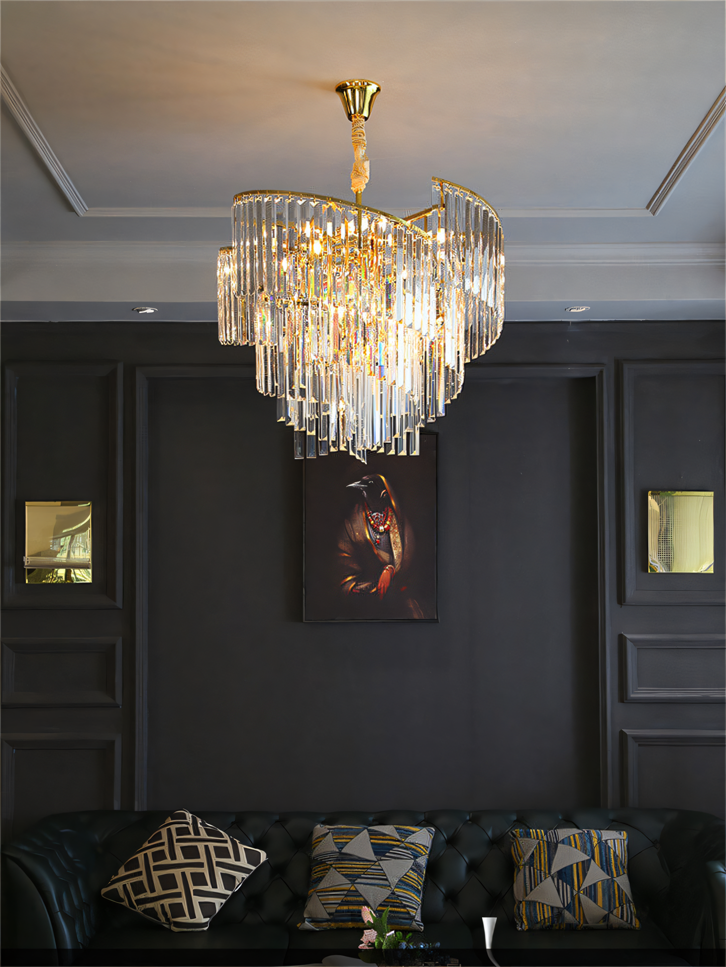 Sparkling 600mm Gold Crystal Chandelier: Cascading crystals create a dazzling display of light, perfect for living rooms, dining rooms, and more.