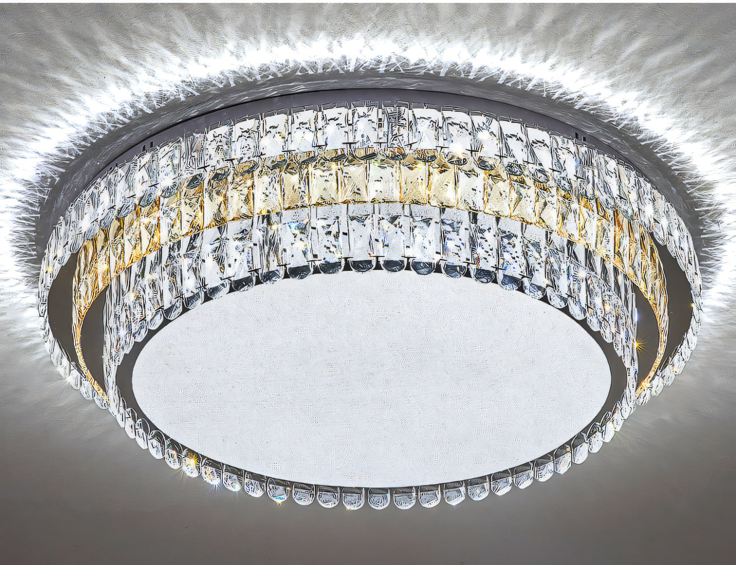 Modern meets sparkle! This 3-layer Gold K9 Crystal Chandelier Lamp features a unique design with cascading crystals, perfect for a touch of modern sophistication