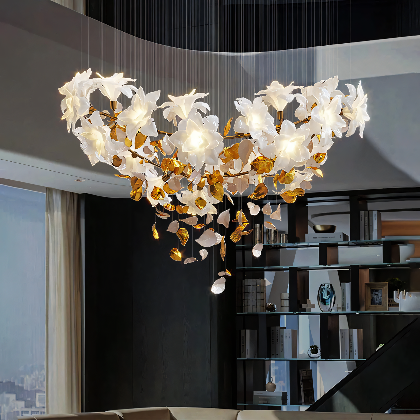 Gilded Lotus Pendant Modern Crystal Chandelier