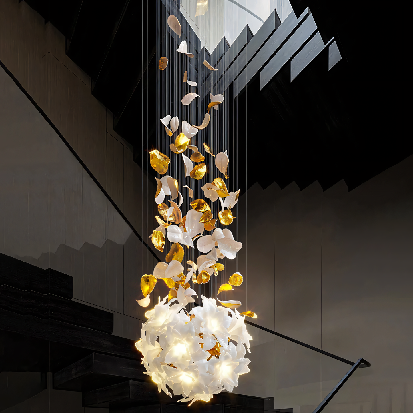 Radiant Gold and White Sacred Lotus Chandelier
