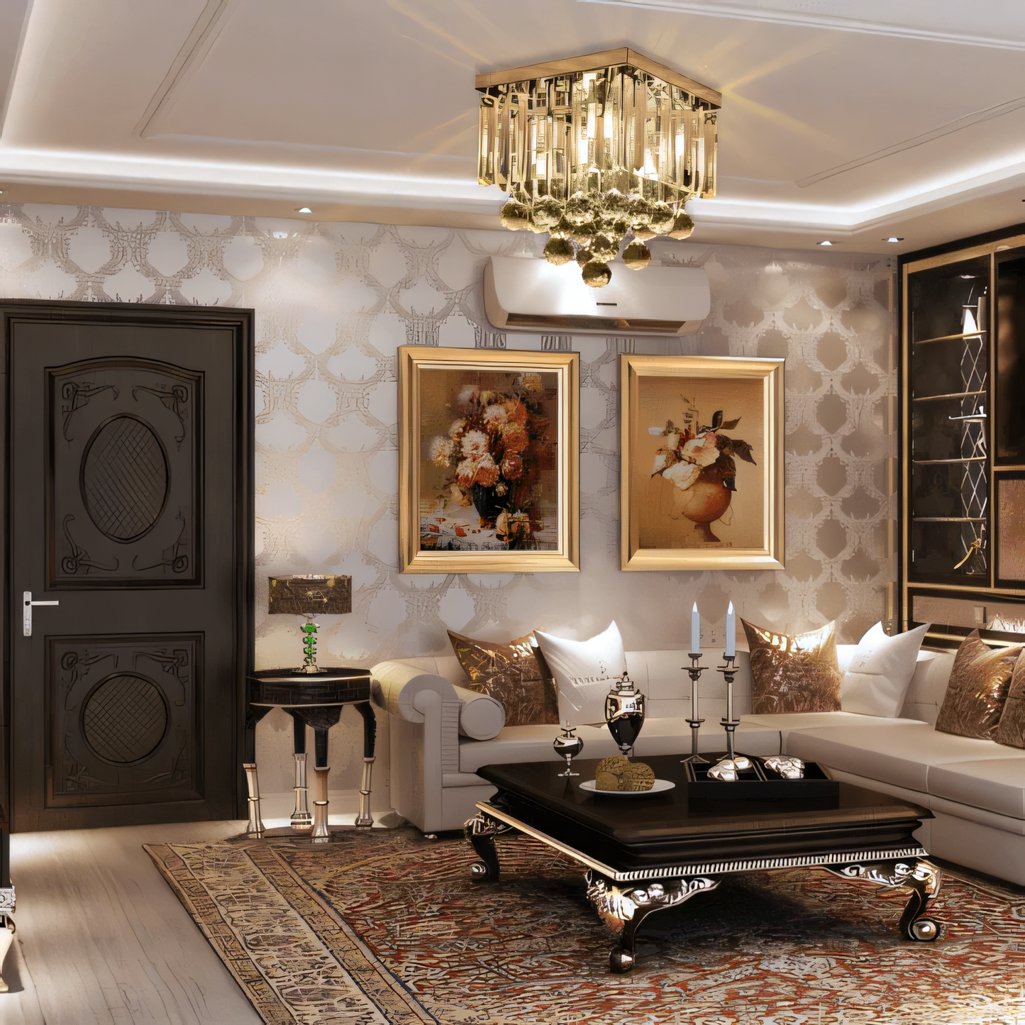 Ellipse Chrome Square Flush Mount Crystal Chandelier