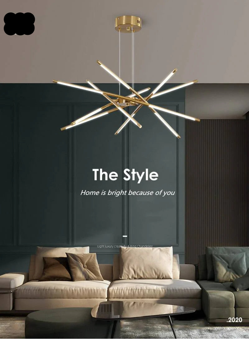 Sophisticated hanging gold LED chandelier