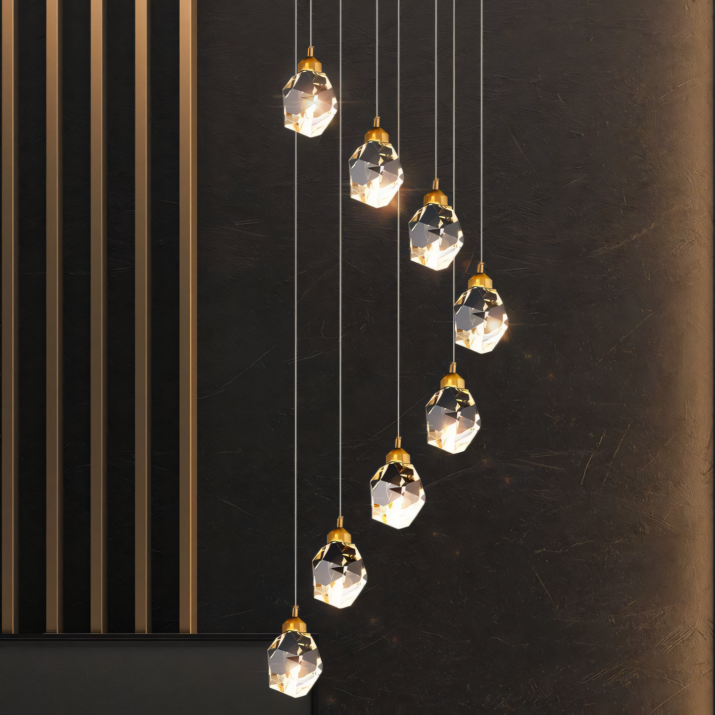 Contemporary crystal double-height stair chandelier