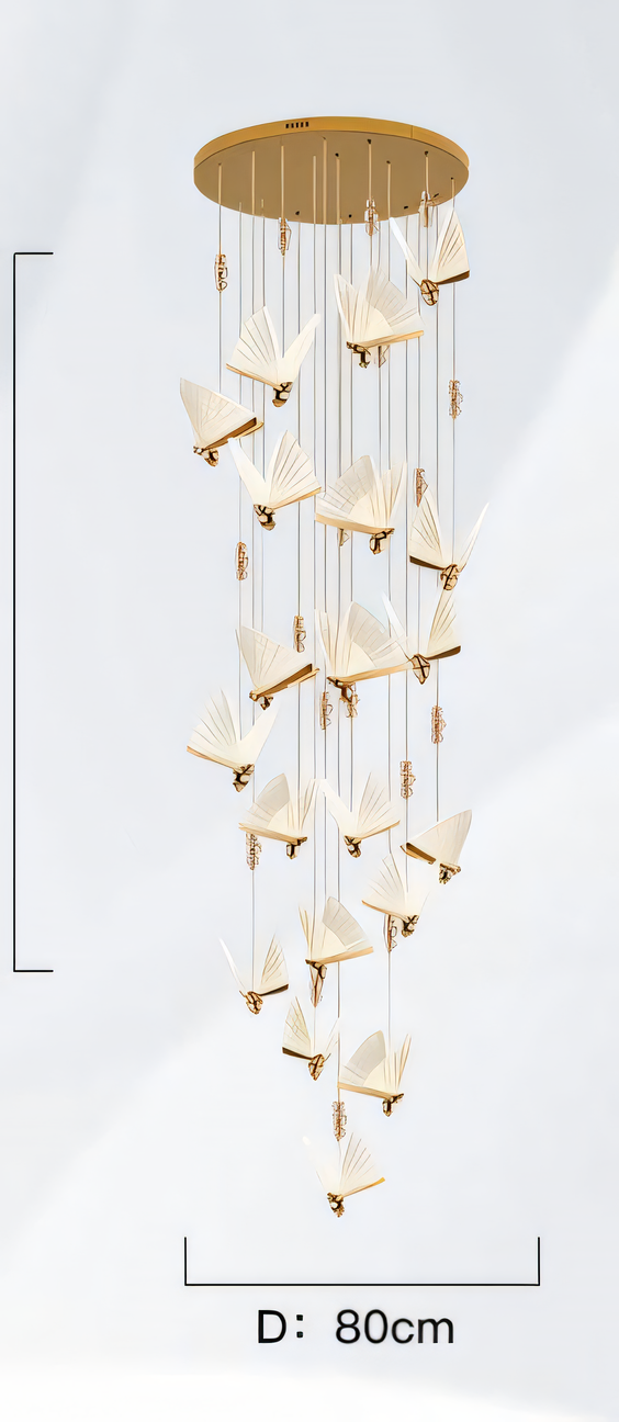 Whimsical dining room chandelier with butterfly wing display