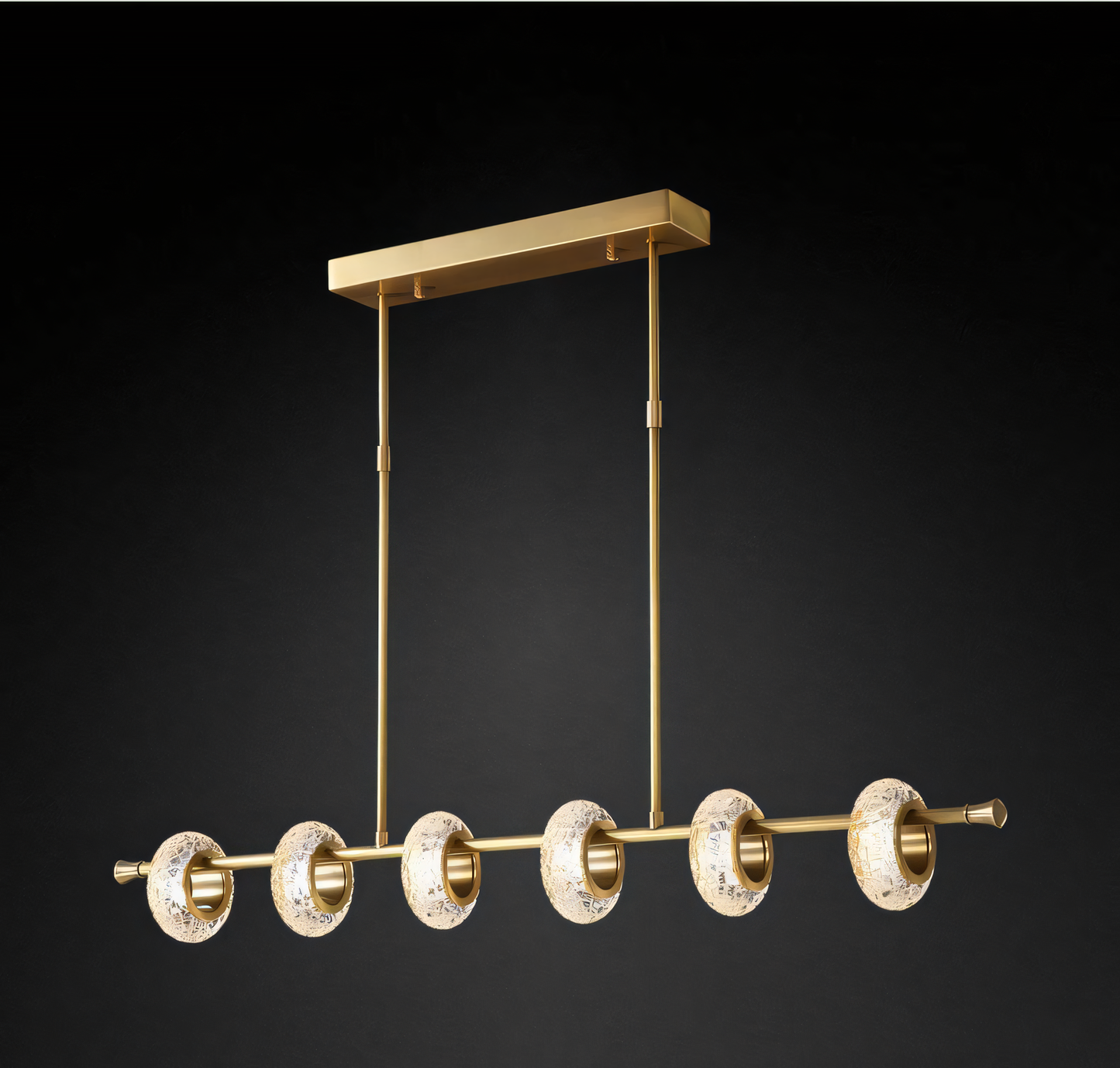 Gold chandelier with cascading crystals adds a luxurious touch to any space.