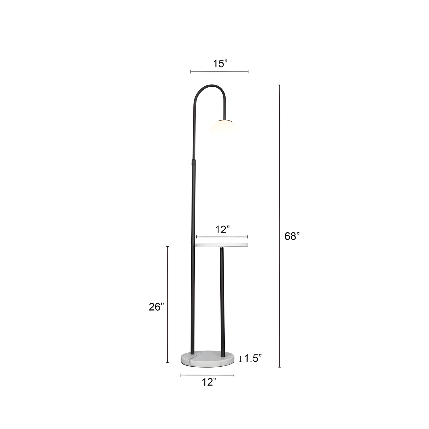 Milky white glass diffuser on the Take A Trip (Black) Marble Lamp