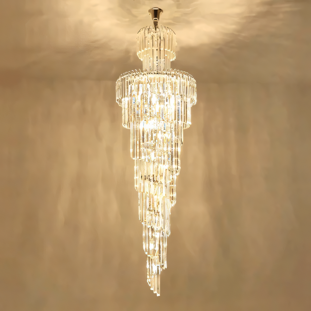 Breathtaking Geminus XT long crystal hanging chandelier, a centerpiece of elegance