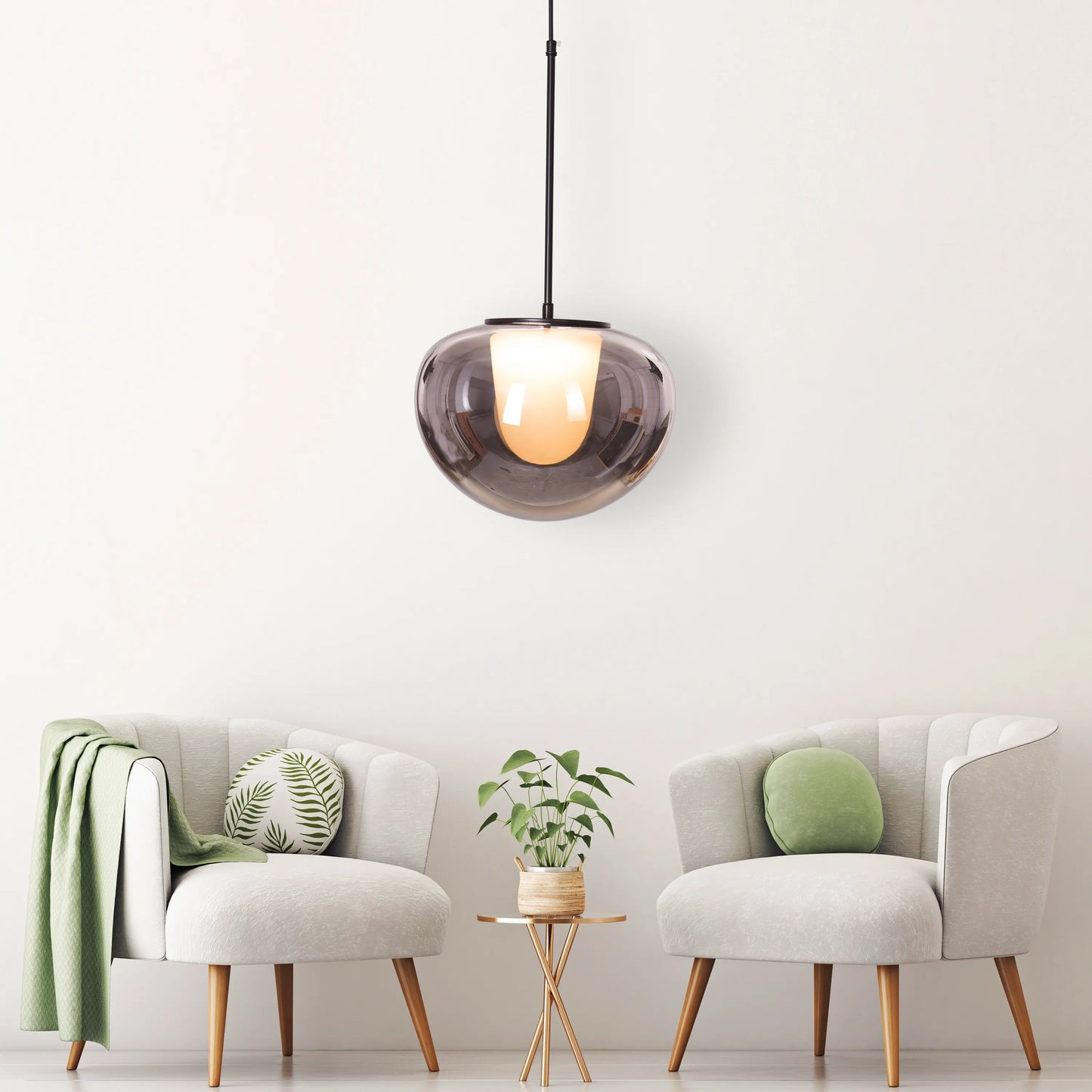 Modern Smoke Screen Pendant Light Combining Clear Glass with Smokey Grey, Black, and Adjustable 3-Color LED