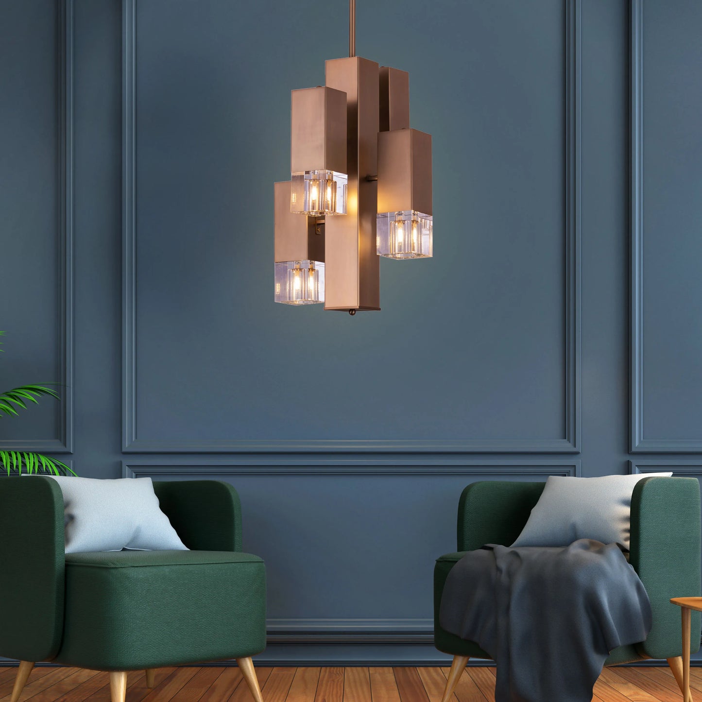 Alter Ego Crystal Chandelier: A small, gold-finished chandelier adorned with sparkling crystals.