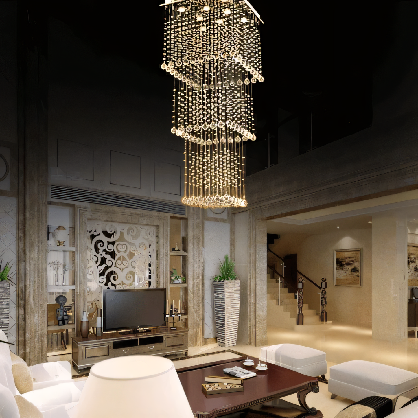 Sleek metal frame in contemporary chandelier design