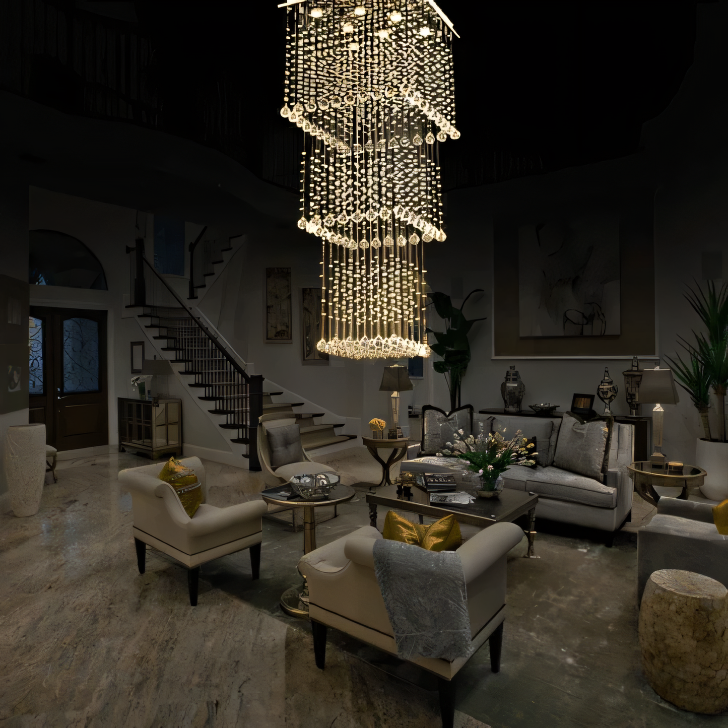 Enchanting waterfall-inspired crystal chandelier for island-themed home
