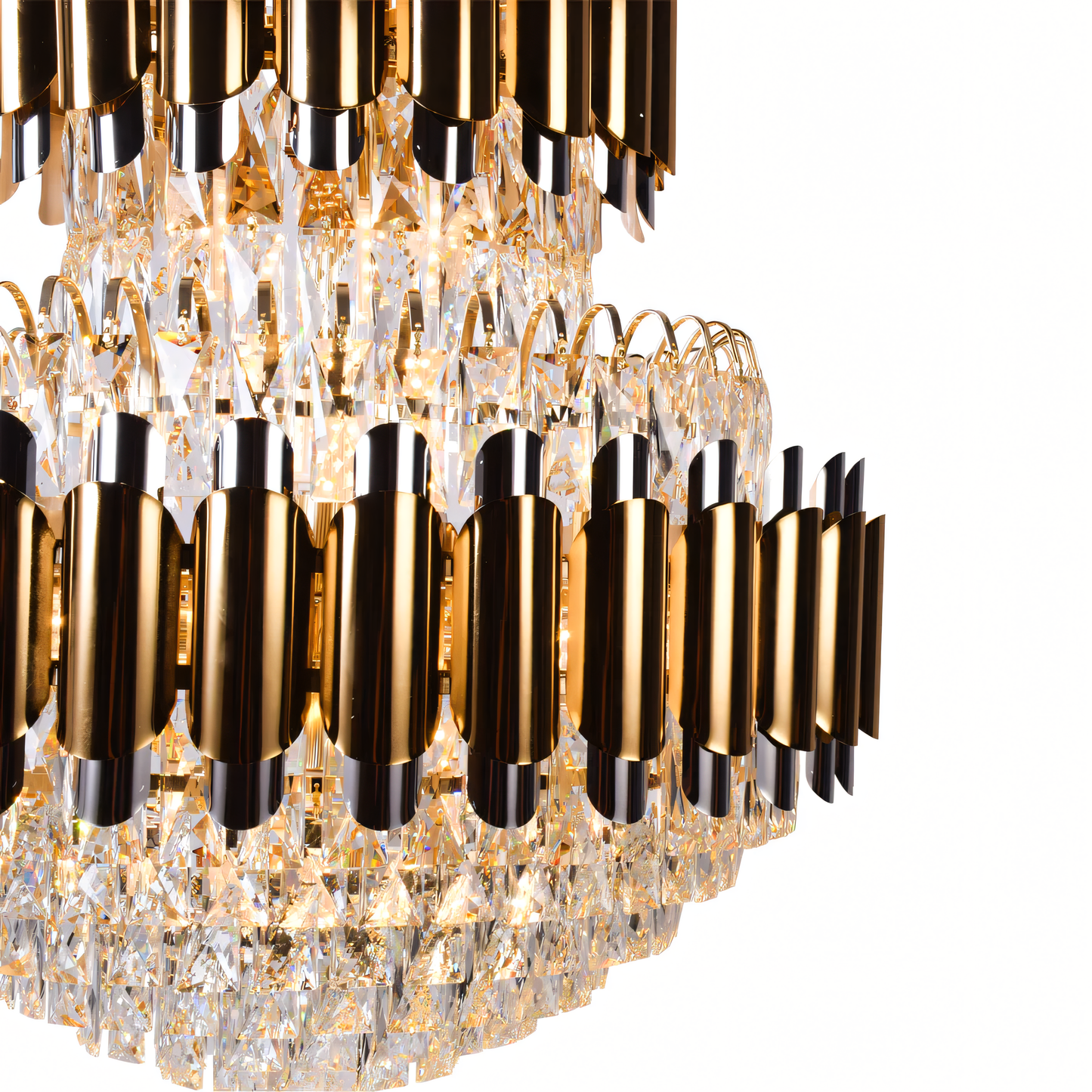 Luxurious golden chandelier with sparkling crystals