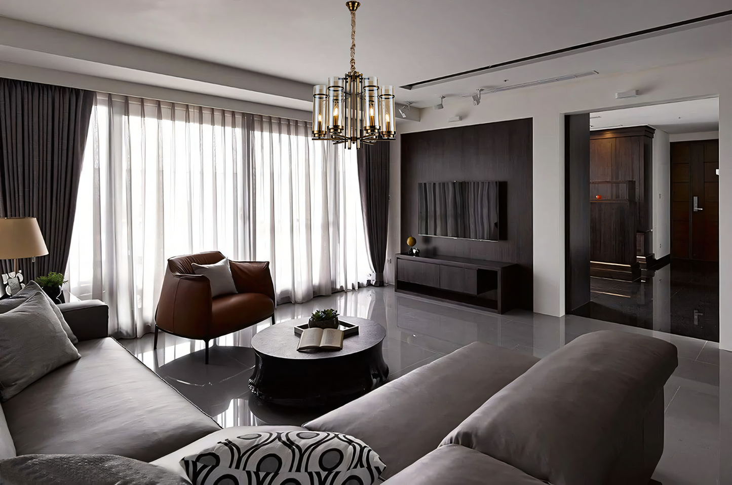 Modern amber glass bulb chandelier for luxury apartments