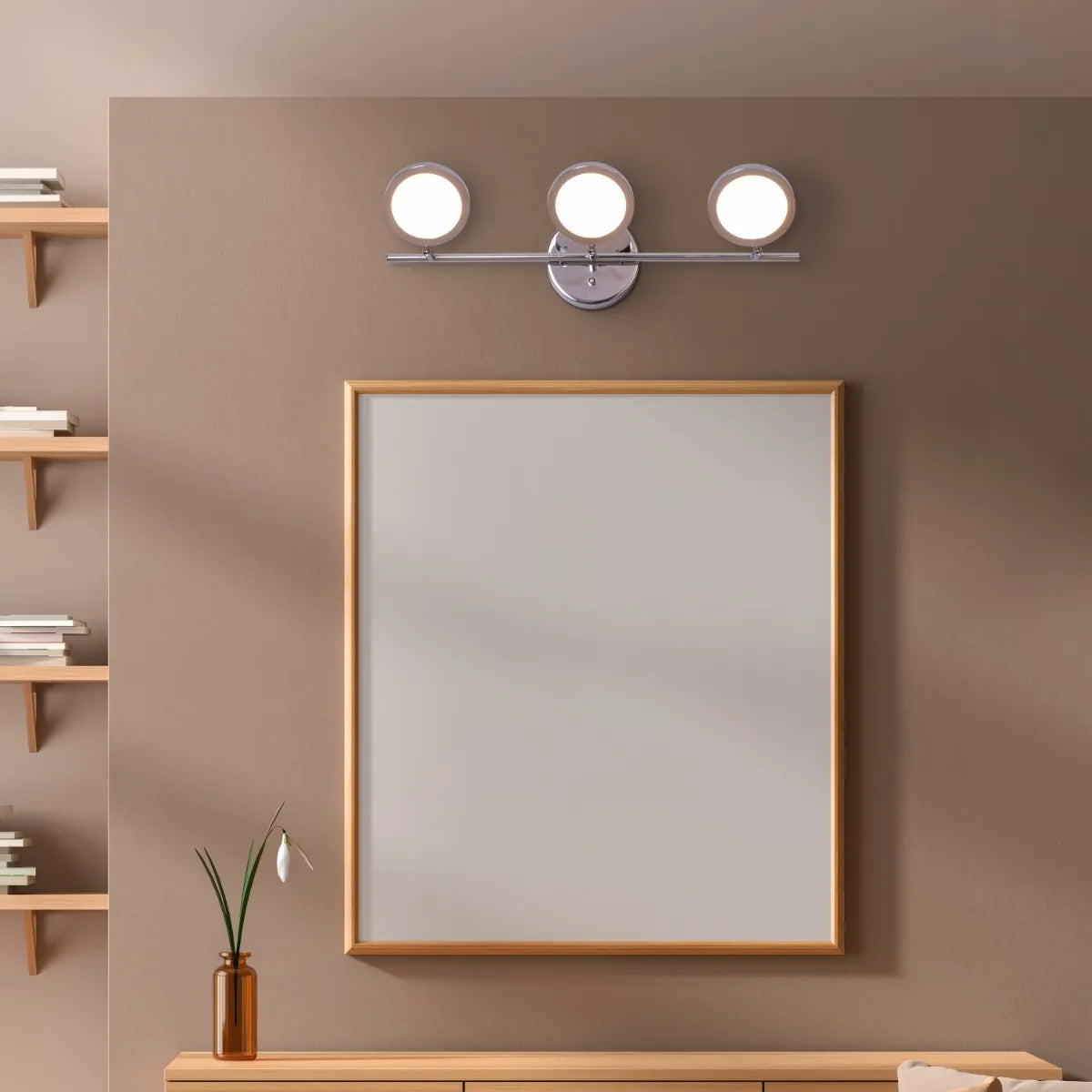Roundabout Vanity Light – Sleek, minimalist circular fixture with energy-efficient lighting, perfect for bathroom and vanity spaces.