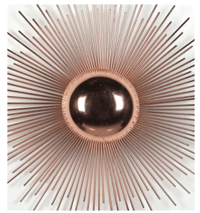 Copper patina wall light, flickering flames, echoes of the past.