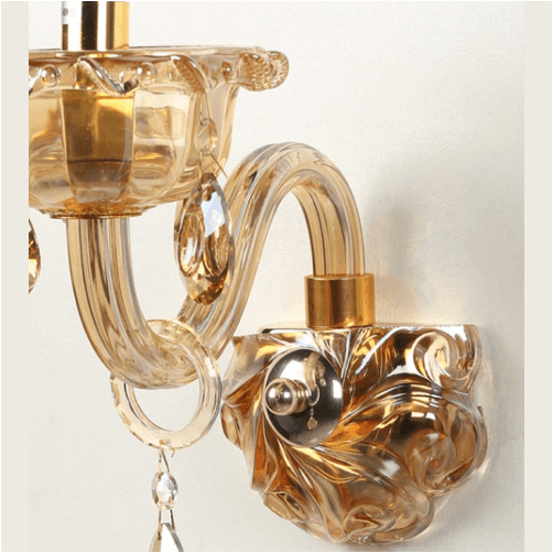Intricate Filigree Aglow, Palacio Golden Crystal Sconce Wall Light