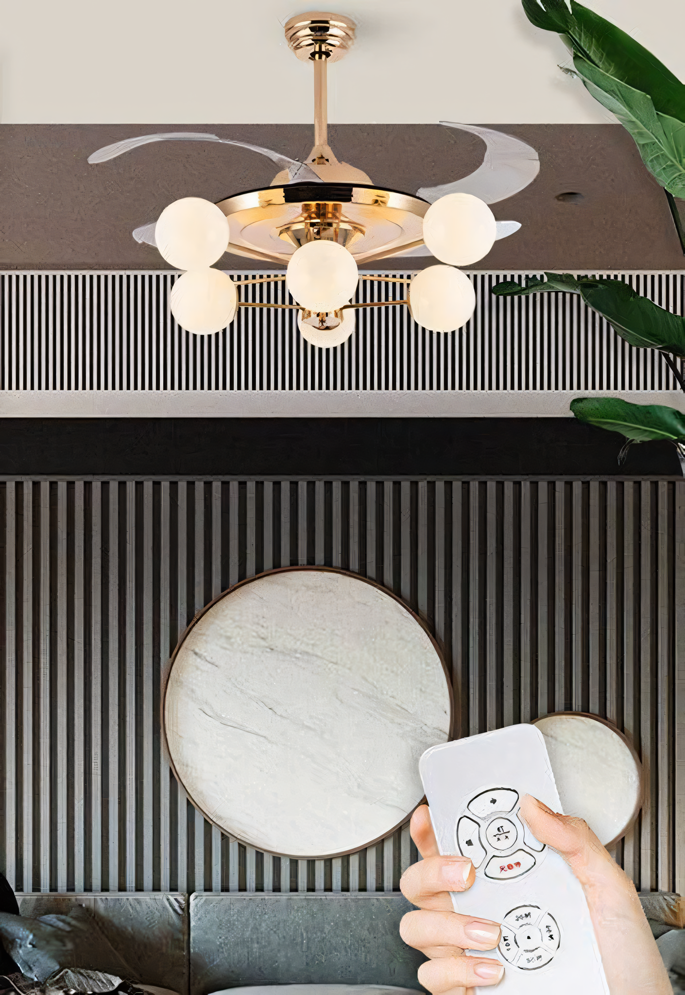 Multifunctional chandelier fan with cooling airflow and ambient lighting