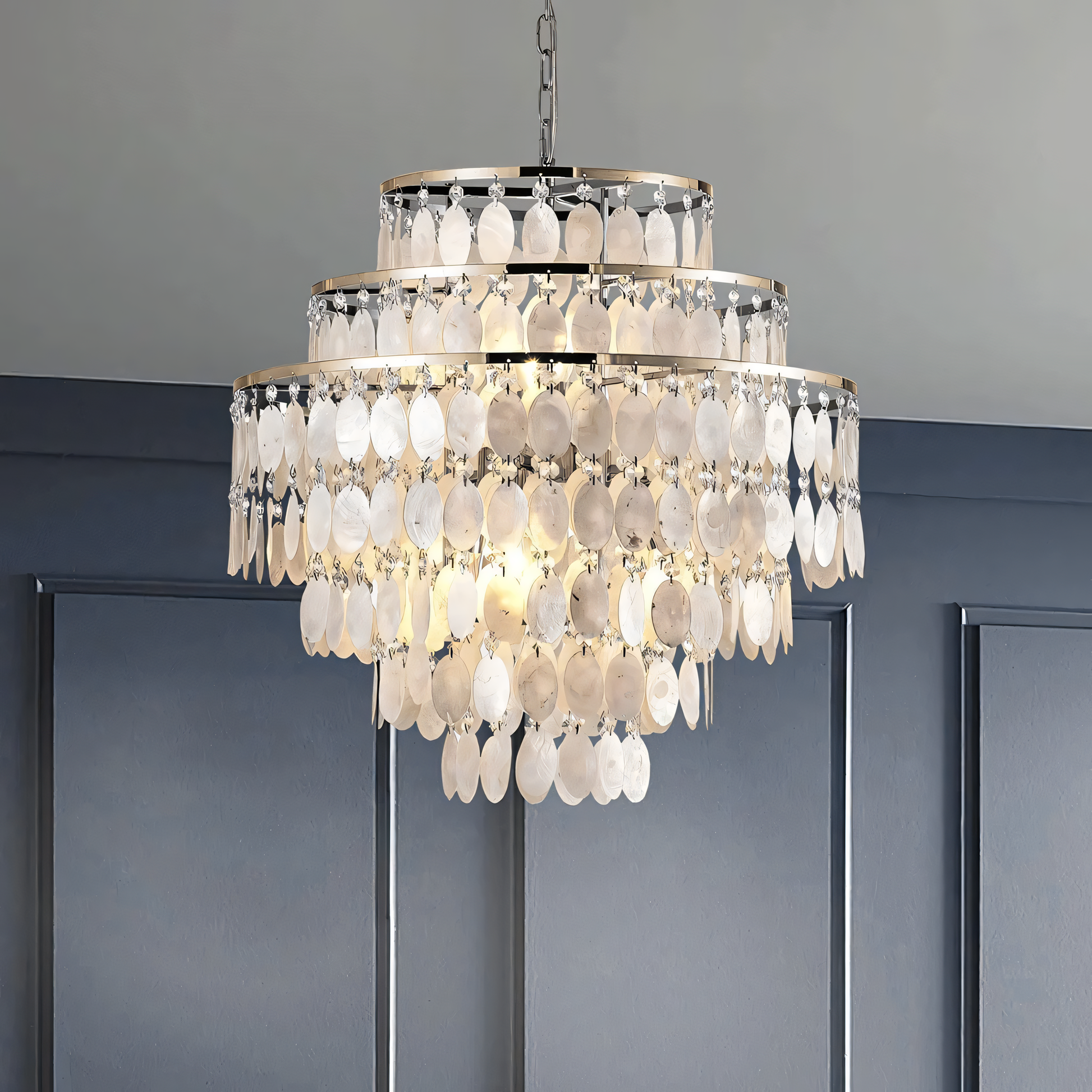 Captivating White Husks chandelier, a masterpiece of organic, natural design