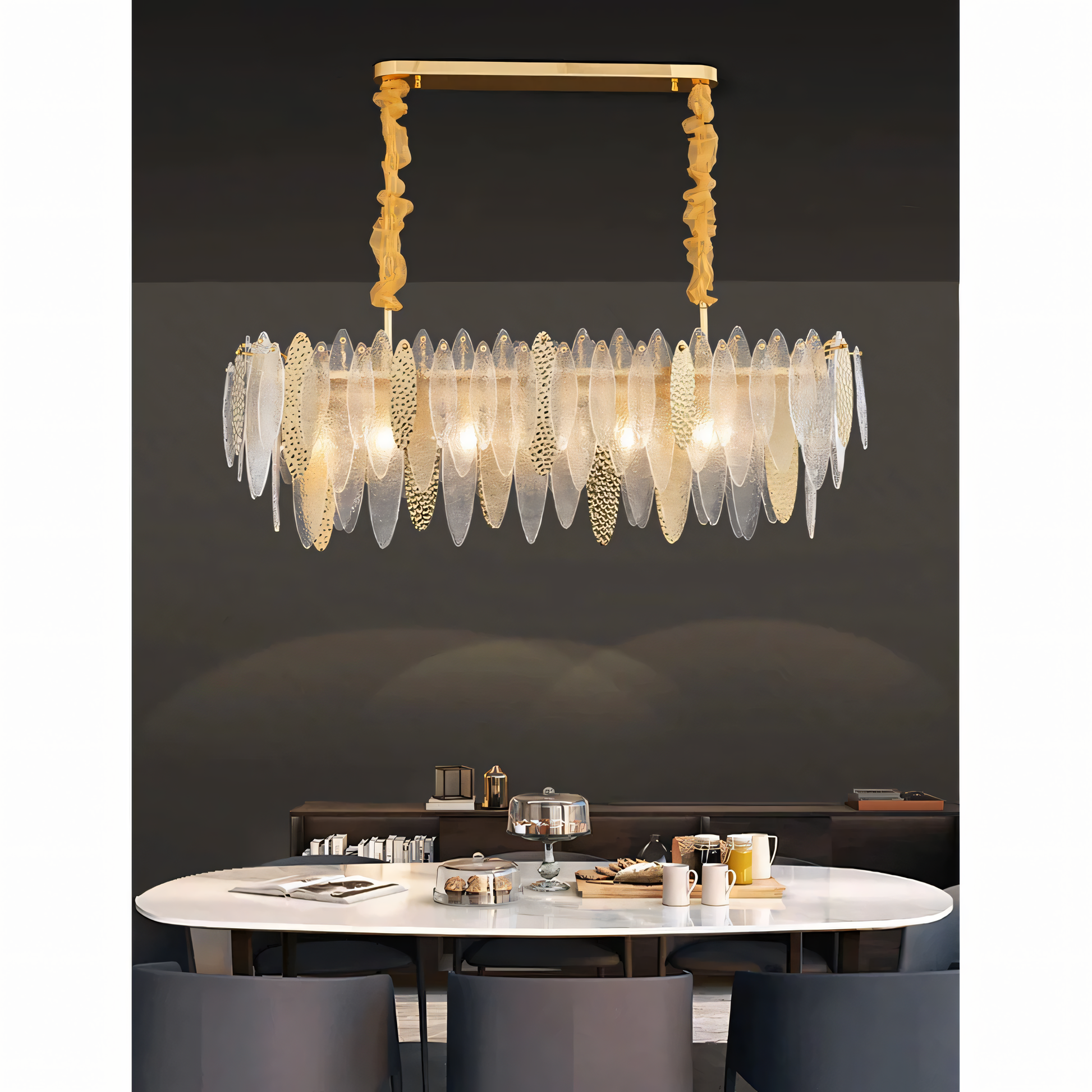 Sophisticated Beach View-style stainless steel and glass chandelier