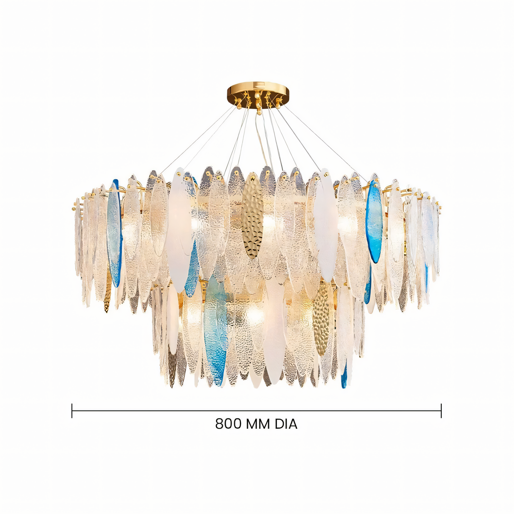 Sophisticated Beach View-style metal and glass chandelier