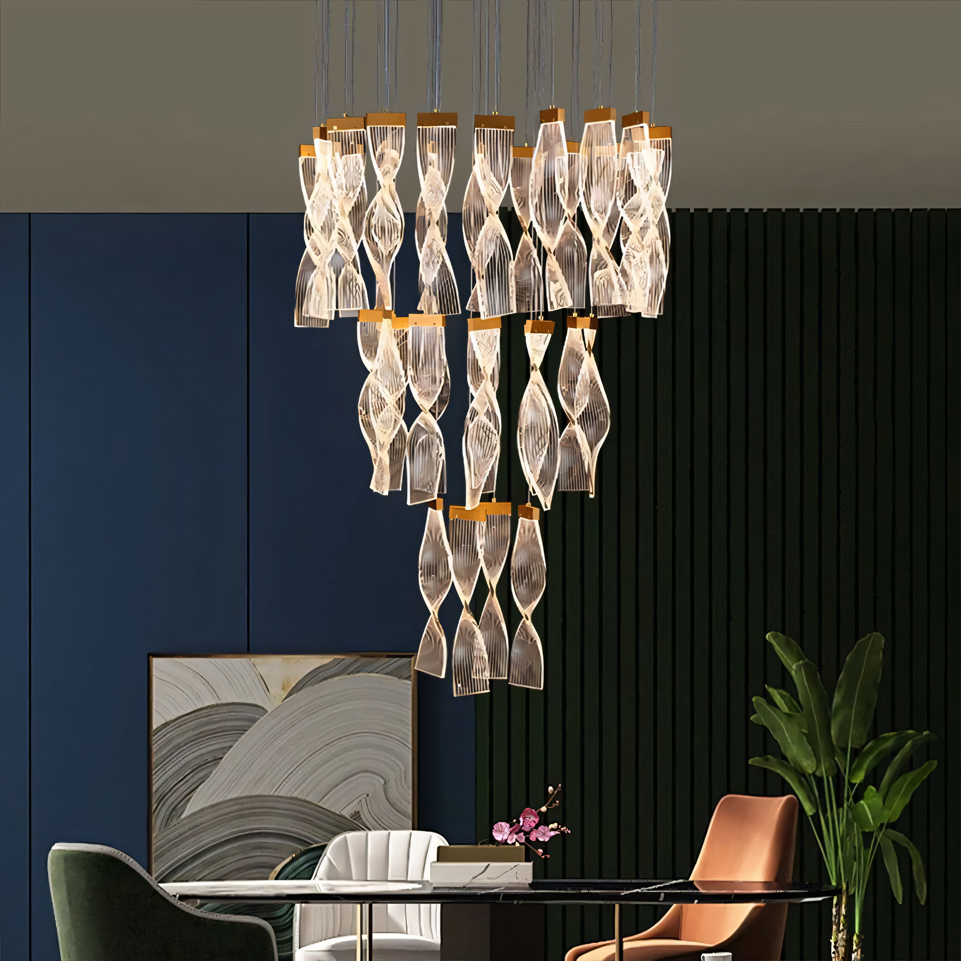 Elegant Swirl Helix Duplex Chandelier Fixture