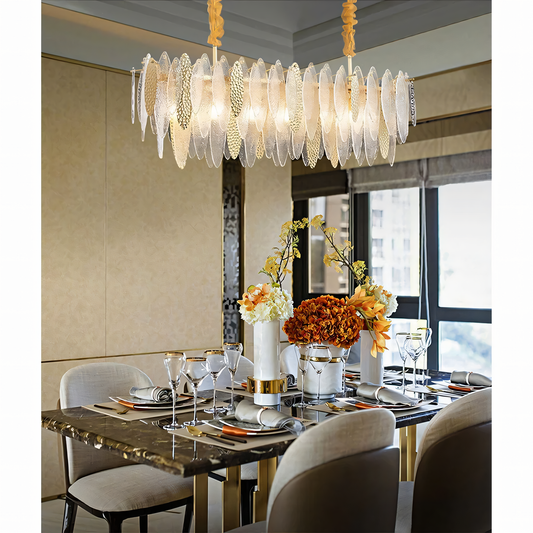 Elegant amber glass and metal coastal chandelier