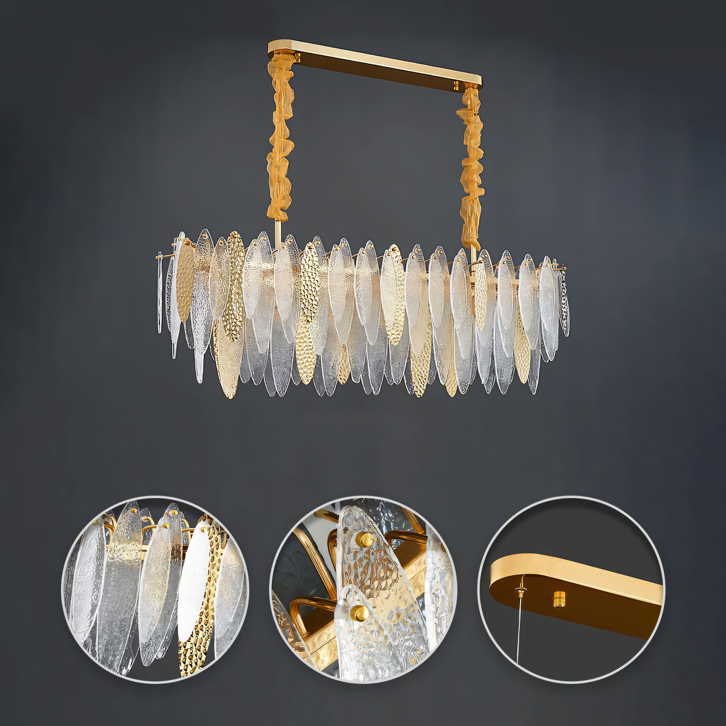 Versatile amber glass hanging chandelier