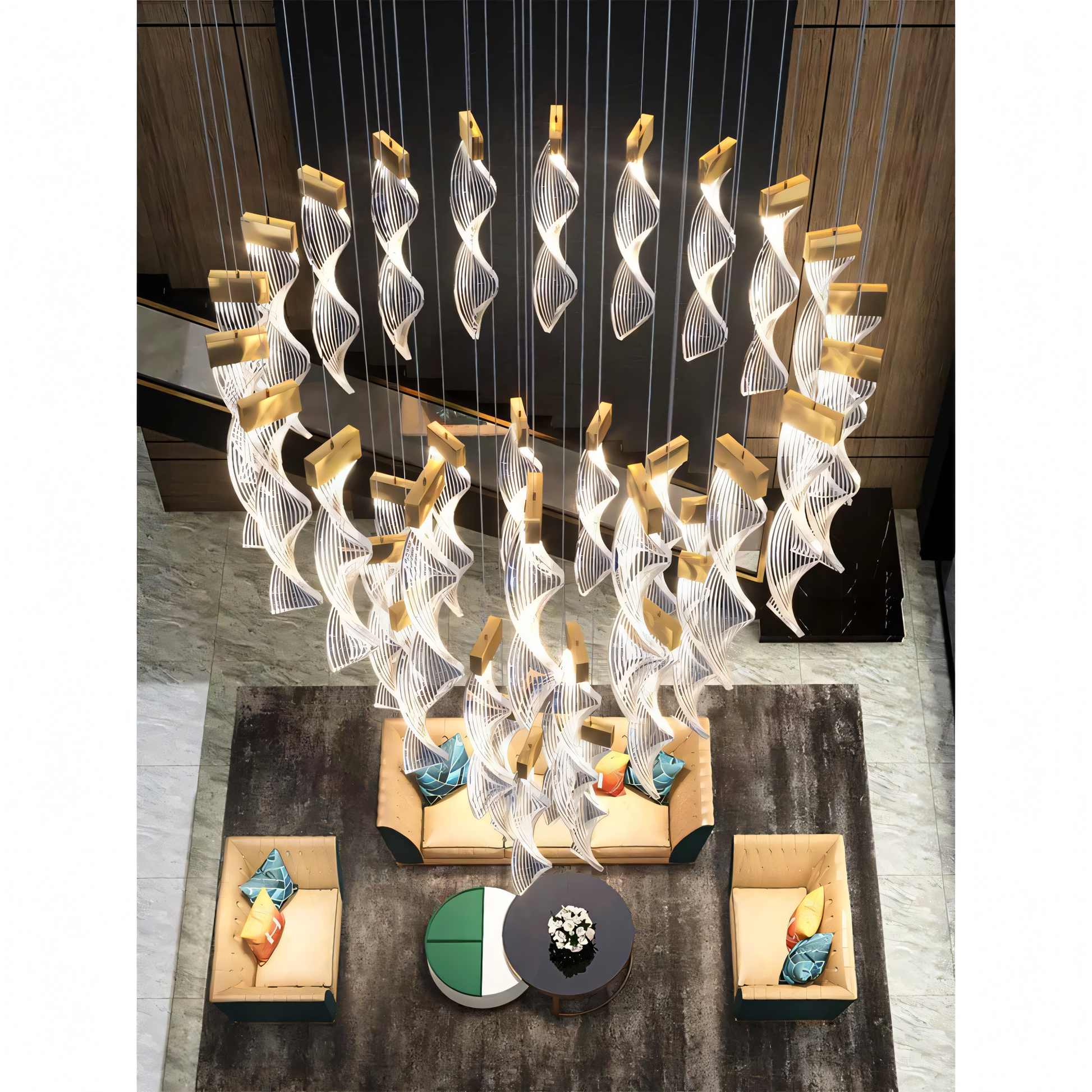 Warm Ambient LED Lighting of Swirl Chandelier