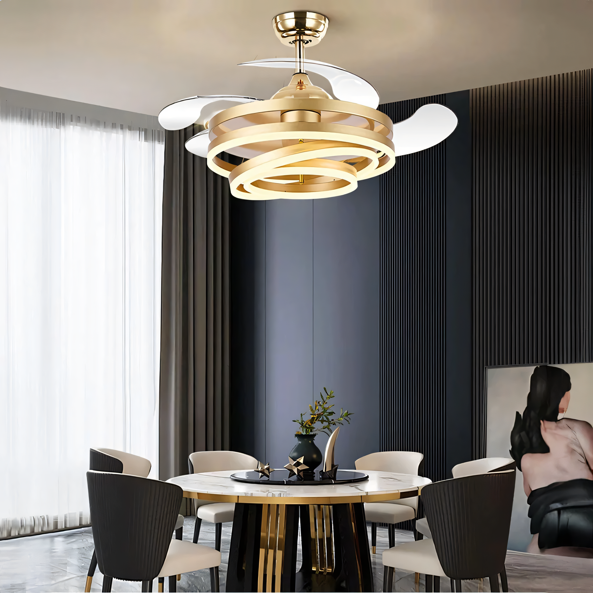 Modern chandelier ceiling fan with inbuilt light