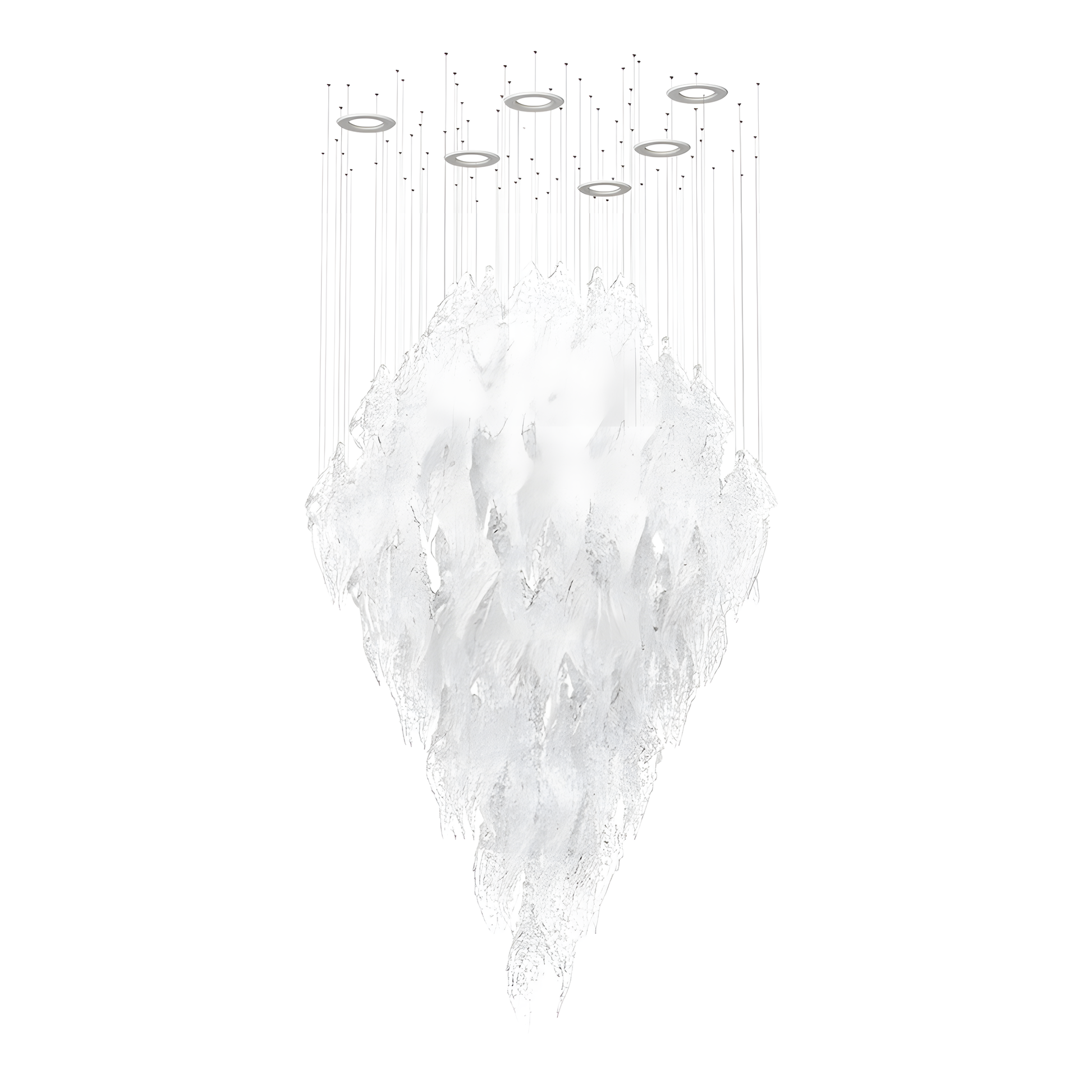 Delicate silhouettes of the glass leaves on the Icy Frosted Leaves Glass Chandelier