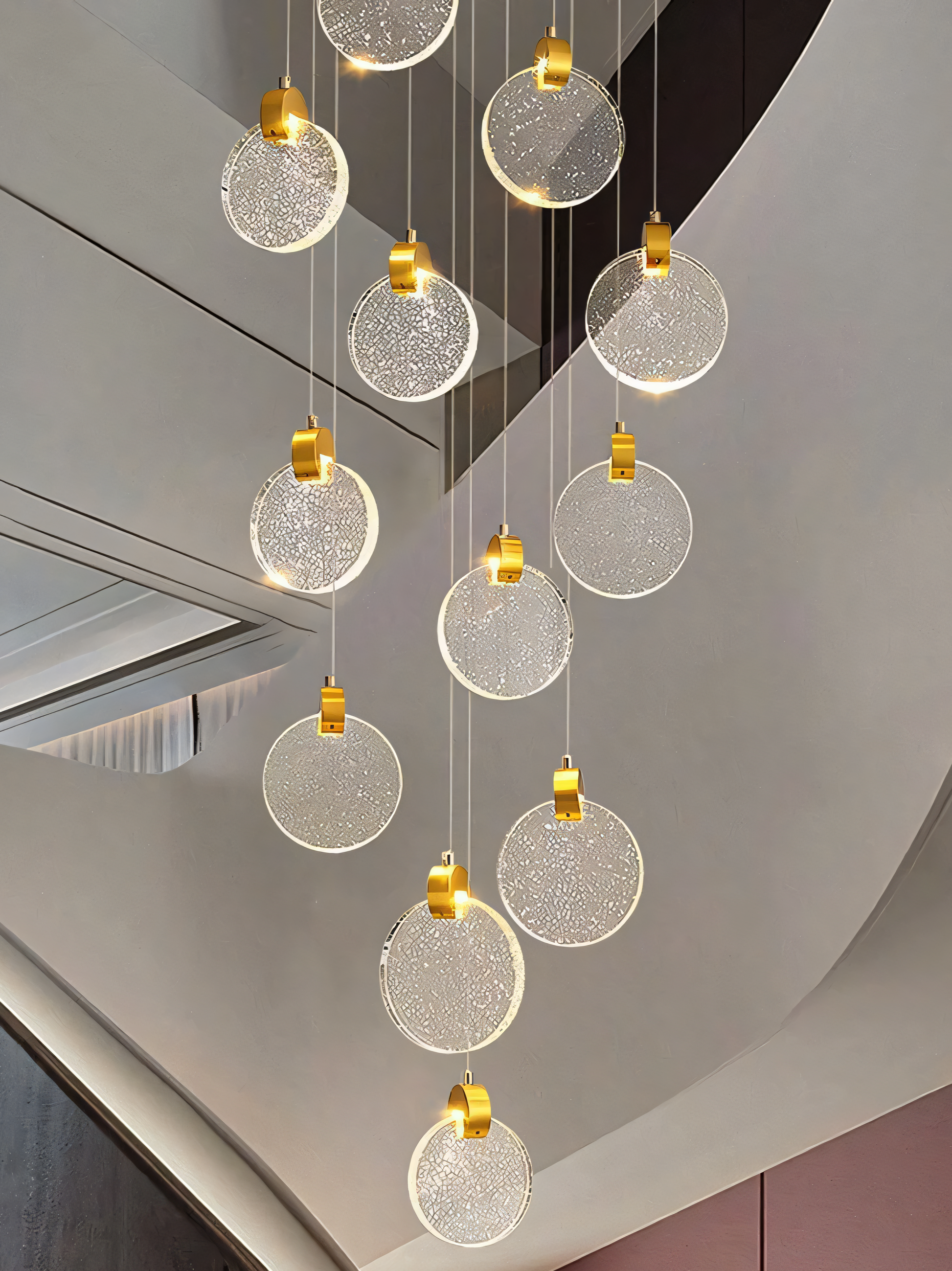 Warm, ambient LED lighting in celestial-inspired chandelier