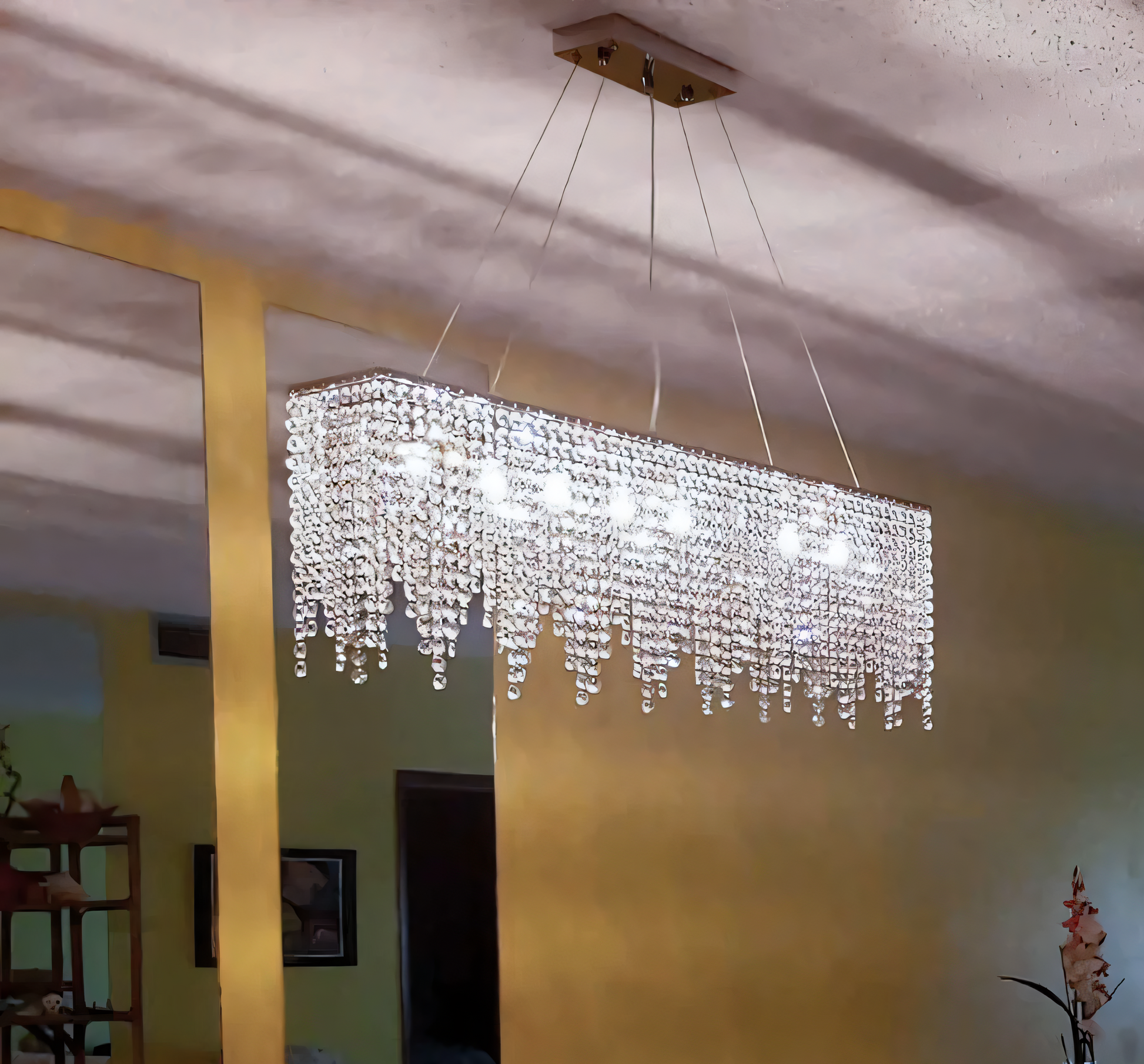 Warm, ambient LED lighting in elegant, crystal-adorned chandelier